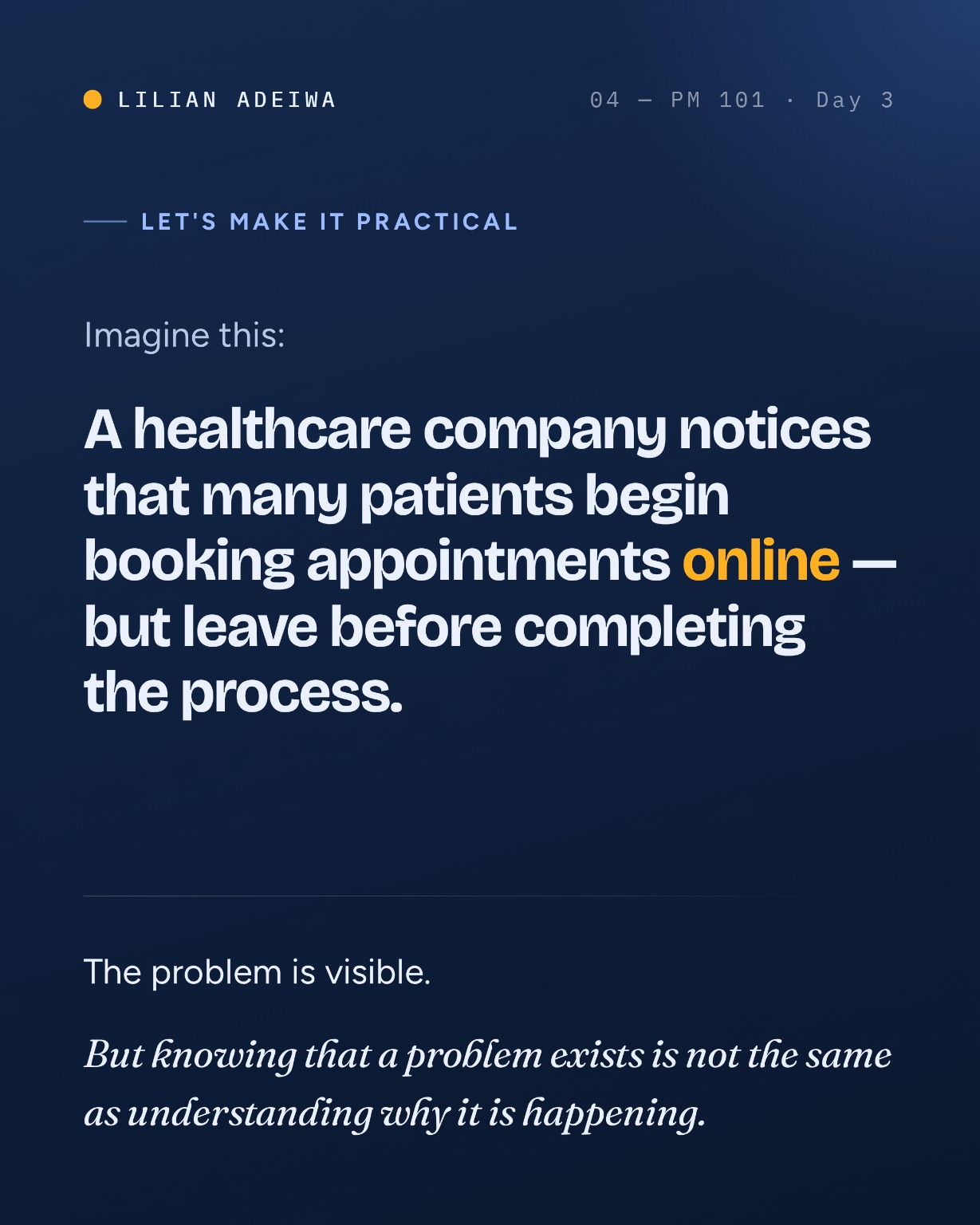 Let's make it practical — a healthcare booking example